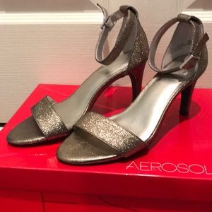 Aerosoles Metallic Silver Strappy Heels 6.5